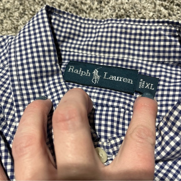 Ralph Lauren Shirt Men XL Blue Gingham Check Button Down Oxford Front Pocket - Picture 6 of 8
